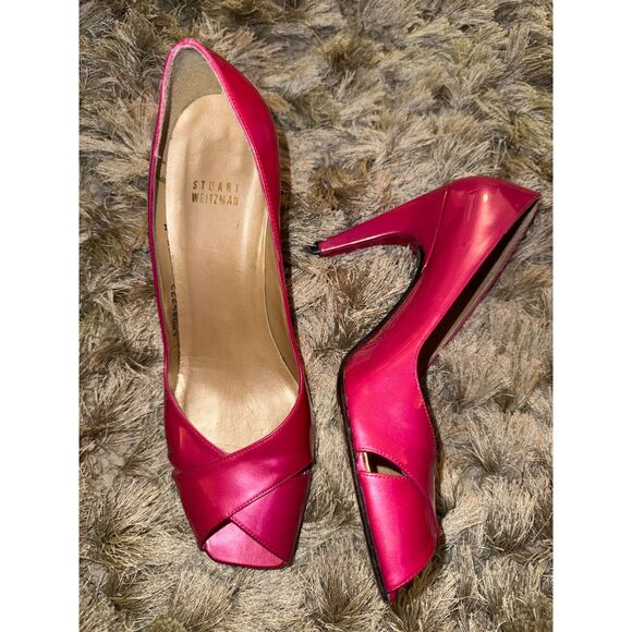 Stuart Weitzman Pink Patent Leather Peep Toe Heels - Picture 1 of 5